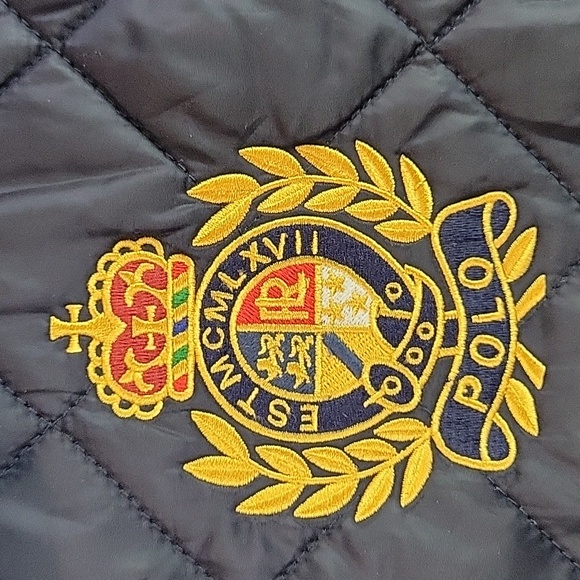 Polo Ralph Lauren Vest Women's Size Small Suede Equestrian Quilted Crest Navy - Picture 2 of 6